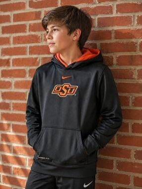 Nike OSU Oklahoma NCAA kids pullover hoody, sz small (7/8) euc